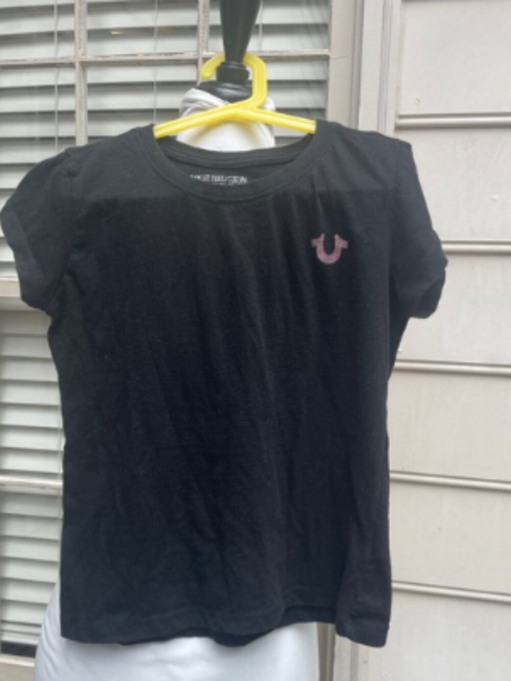 True Religion Girls T-Shirt Black Pink Rhinestone Buddha World Tour Size 12